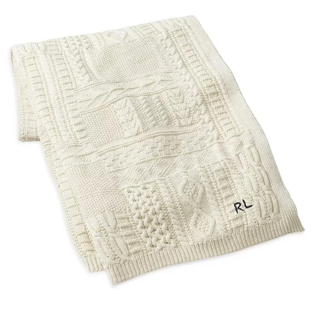Ralph Lauren Bradbury Cable Knit Throw Blanket Chic Cream